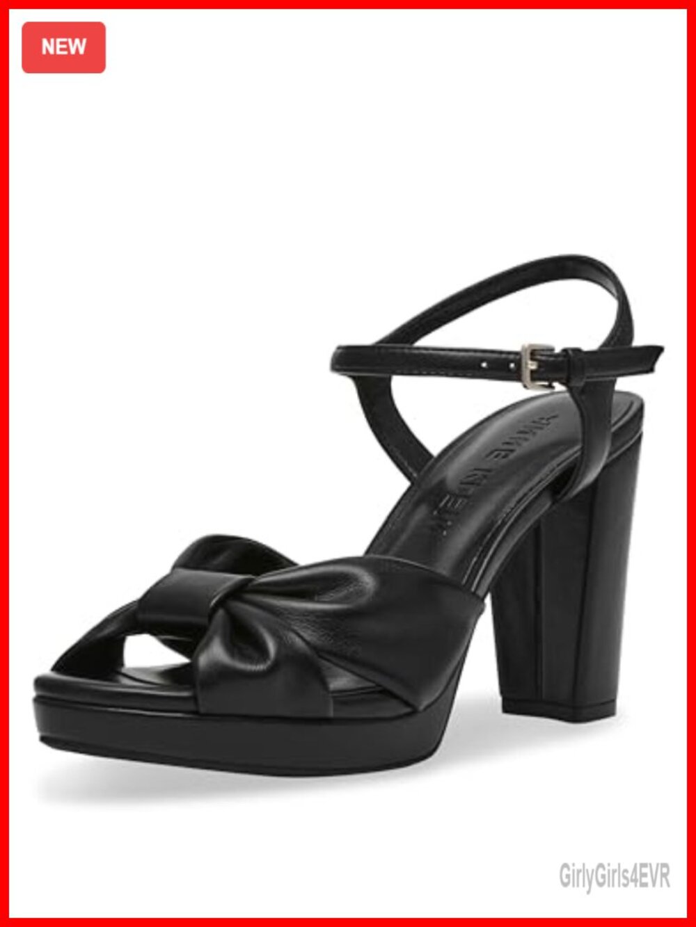 Anne Klein Velia Faux Leather Heeled Sandal Block Heel Ankle Strap